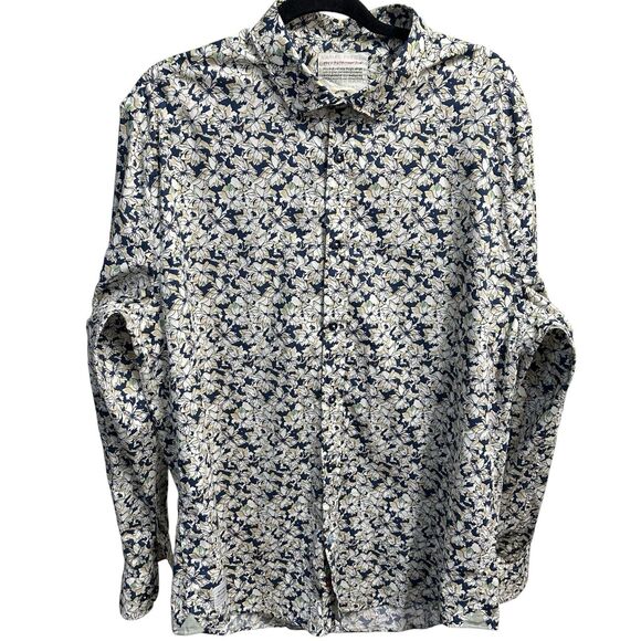 A FISH NAMED FRED Top Mens US XL Ink Floral Print Long Sleeve Collared Button Up - Picture 1 of 16